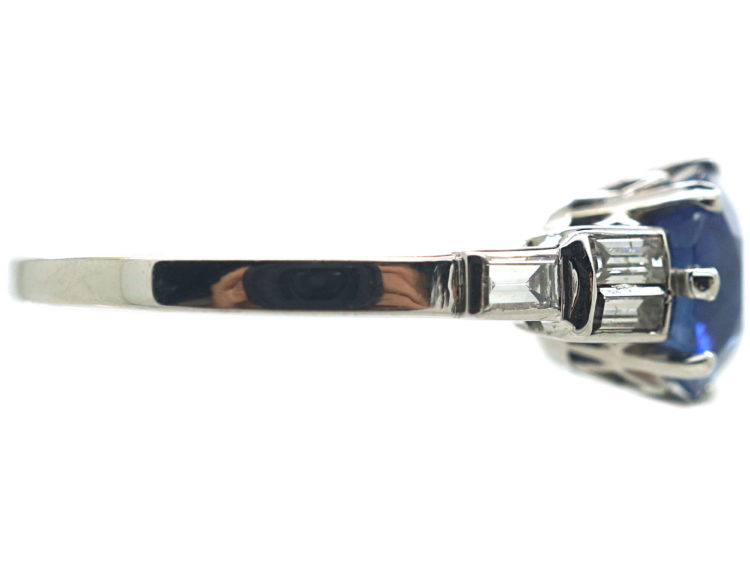 Art Deco Platinum, Ceylon Sapphire & Diamond Ring