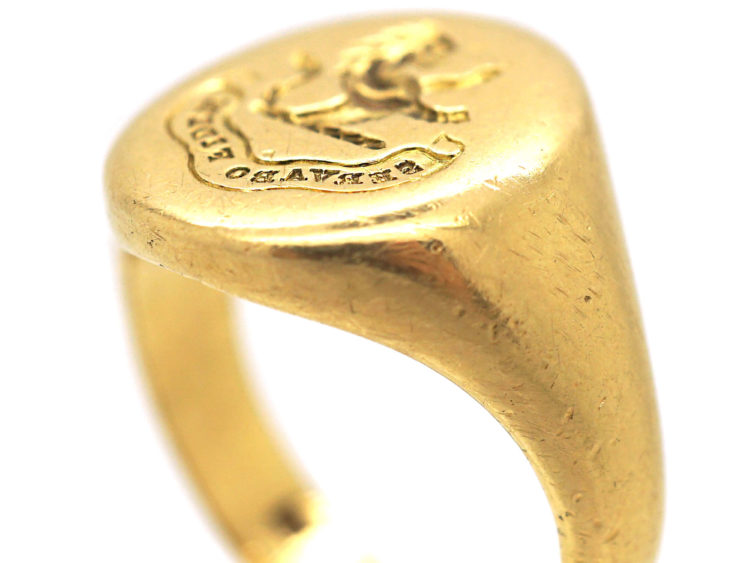 Victorian 18ct Gold Signet Ring with Intaglio of a Lion Rampant