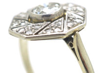 French Art Deco 18ct White Gold and Platinum, Diamond Catherine Wheel Design Ring