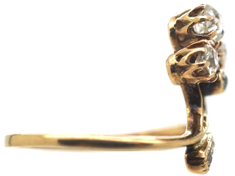 Art Nouveau 18ct Gold & Diamond Flower Spray Ring