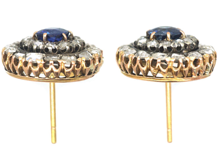 Victorian Sapphire & Rose Diamond Round Earrings
