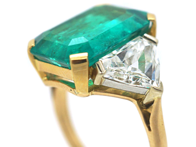 French 18ct Gold, Large Rectangular Emerald & Diamond Ring