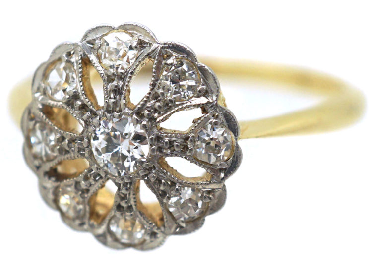 Edwardian 18ct & Platinum, Openwork Diamond Cluster Ring