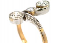 French Import 18ct Gold & Platinum Art Nouveau Two Stone Diamond Ring