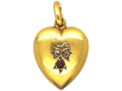 Victorian 15ct Gold Heart Shaped Pendant set with a Ruby & Rose Diamonds