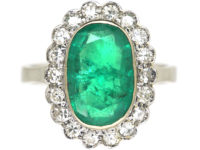18ct White Gold Emerald & Diamond Oval Shaped Ring