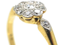 Edwardian 18ct Gold & Platinum Diamond Cluster Ring with Diamond Set Shoulders