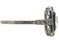 Art Deco Platinum, Sapphire & Diamond Square Ring