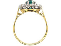 Edwardian 18ct Gold, Emerald & Diamond Cluster Ring