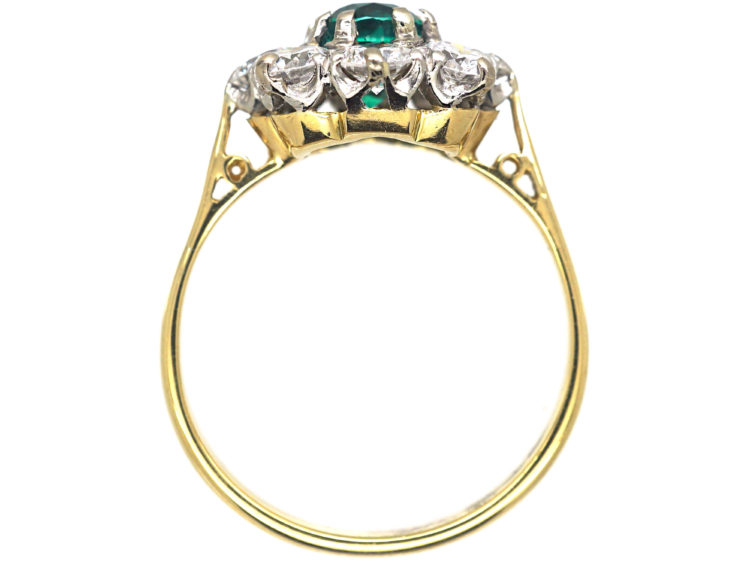 Edwardian 18ct Gold, Emerald & Diamond Cluster Ring