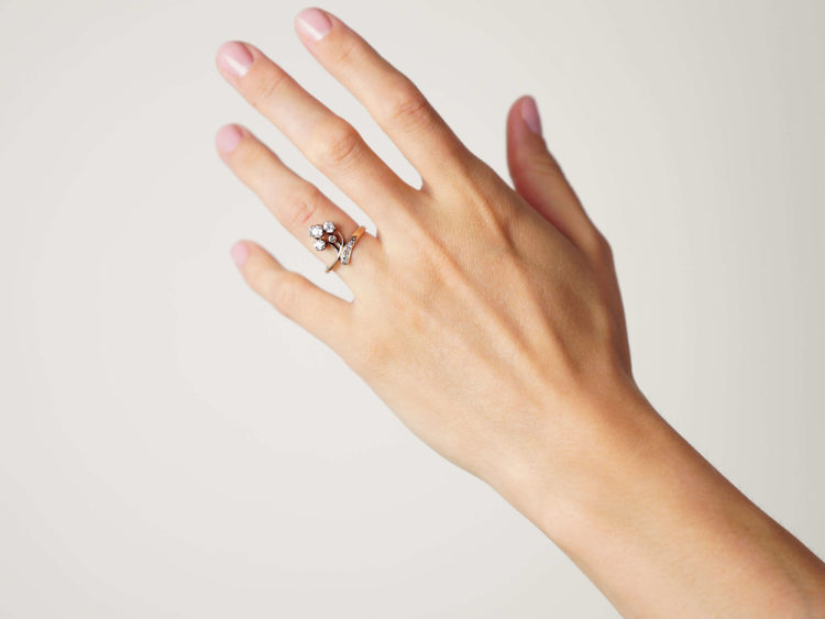 Art Nouveau 18ct Gold & Diamond Flower Spray Ring