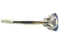 Art Deco 18ct White Gold, Three Stone Sapphire & Diamond Ring