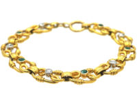 French Belle Epoque 18ct Gold Diamond & Emerald Bracelet