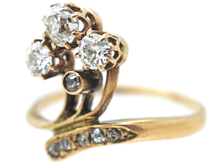 Art Nouveau 18ct Gold & Diamond Flower Spray Ring