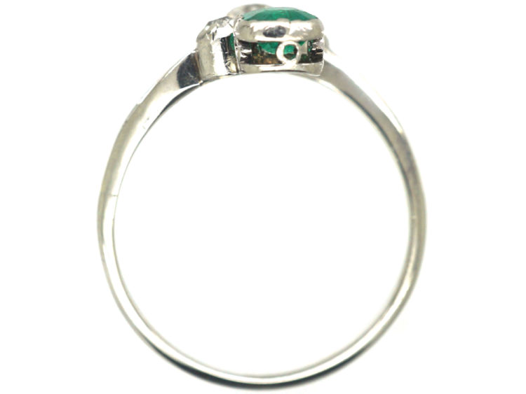 Art Nouveau Emerald & Diamond Cross Over Ring