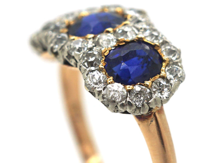 Edwardian 18ct Gold, Sapphire & Diamond Triple Cluster Ring