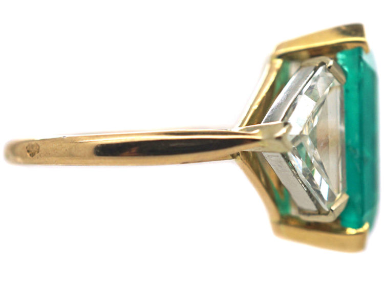 French 18ct Gold, Large Rectangular Emerald & Diamond Ring