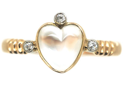 Edwardian 15ct Gold, Moonstone & Diamond Heart Shaped Ring