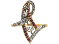 Art Nouveau 18ct Gold & Platinum, Diamond & Ruby Ring