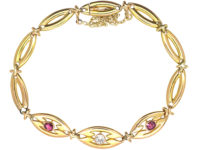 Art Deco 14ct Gold Ruby & Diamond Bracelet