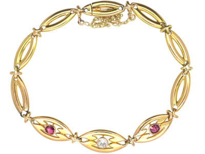 Art Deco 14ct Gold Ruby & Diamond Bracelet