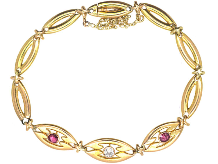 Art Deco 14ct Gold Ruby & Diamond Bracelet