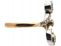 French Import 18ct Gold & Platinum Art Nouveau Two Stone Diamond Ring