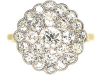 Edwardian 18ct Gold & Platinum, Pave Set Diamond Cluster Ring