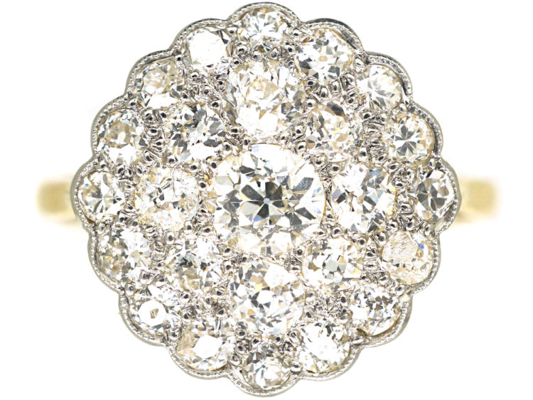 Edwardian 18ct Gold & Platinum, Pave Set Diamond Cluster Ring
