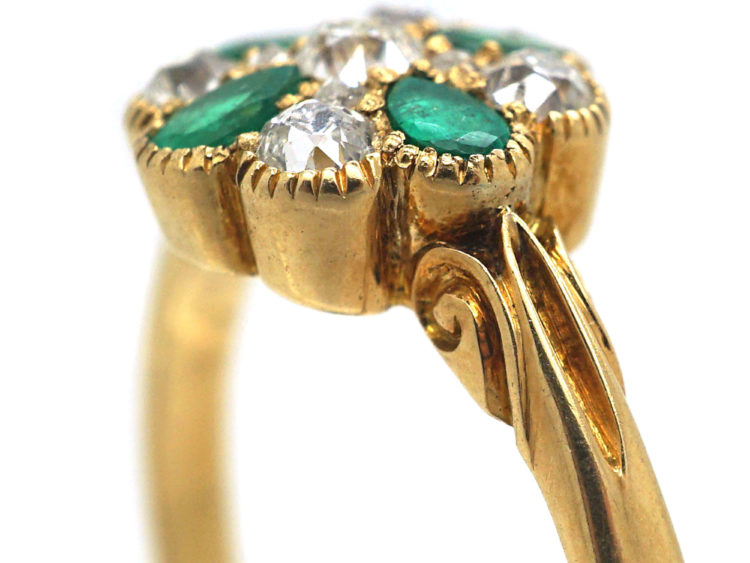 Edwardian 18ct Gold, Emerald & Diamond Cluster Ring