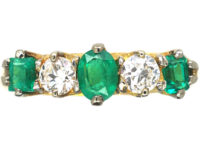Edwardian 18ct Gold, Emerald & Diamond Five Stone Ring