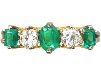 Edwardian 18ct Gold, Emerald & Diamond Five Stone Ring