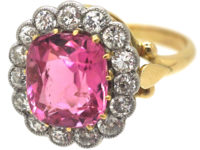 Edwardian 18ct Gold & Platinum, Pink Tourmaline & Diamond Cluster Ring