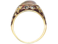 Edwardian 18ct Gold, Moonstone, Enamel & Rose Diamond Ring