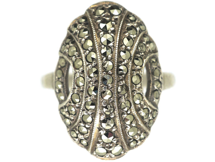 Art Deco Silver & Marcasite Oval Ring