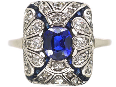 Edwardian 18ct Gold & Platinum, Diamond & Sapphire Wrap Over Design Ring