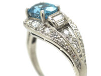 Art Deco Platinum, Aquamarine & Diamond Wrap Over Buckle Design Ring