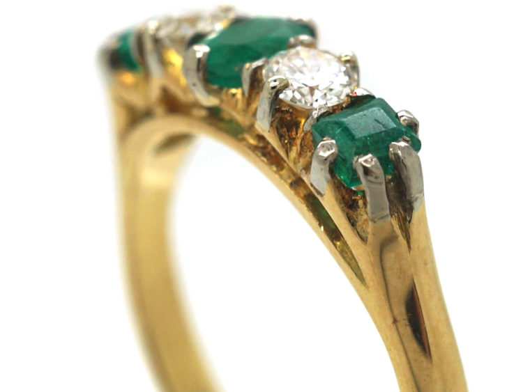 Edwardian 18ct Gold, Emerald & Diamond Five Stone Ring