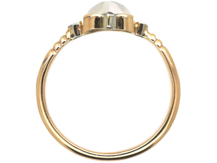 Edwardian 15ct Gold, Moonstone & Diamond Heart Shaped Ring