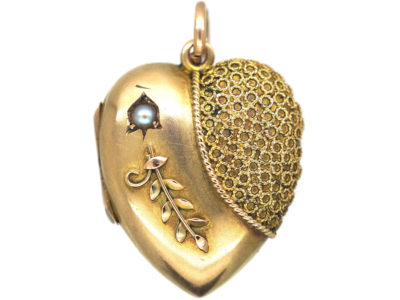 Edwardian 9ct Gold Heart Shaped Locket set with a Natural Split Pearl