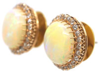 Art Deco Large 18ct Gold Diamond & Opal Earrings