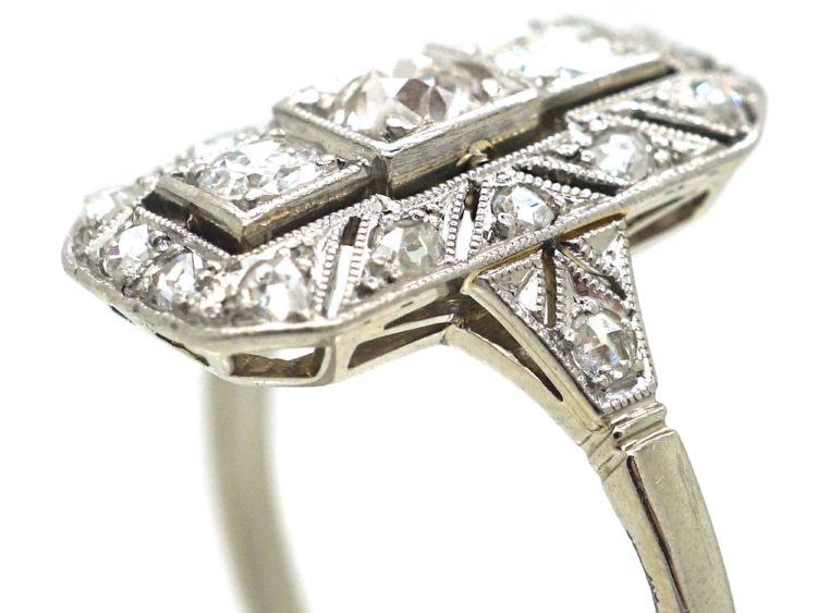 Art Deco 14ct Gold & Diamond Rectangular Ring