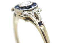 Art Deco 14ct White Gold, Sapphire & Diamond Target Ring