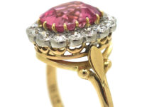 Edwardian 18ct Gold & Platinum, Pink Tourmaline & Diamond Cluster Ring