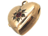 Edwardian 9ct Back & Front Heart Shaped Locket set with Red & White Paste