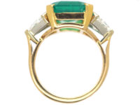 French 18ct Gold, Large Rectangular Emerald & Diamond Ring