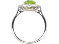 Edwardian 18ct White Gold, Diamond & Peridot Oval Cluster Ring