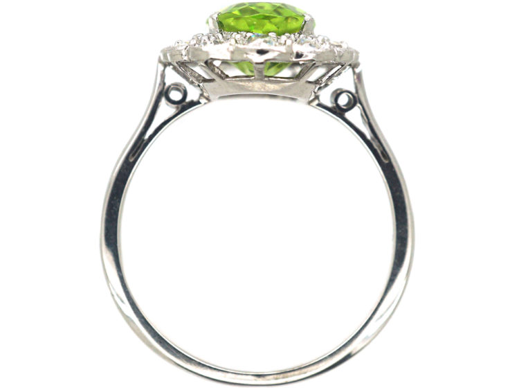 Edwardian 18ct White Gold, Diamond & Peridot Oval Cluster Ring