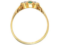 Edwardian 18ct Gold, Emerald & Diamond Cluster Ring