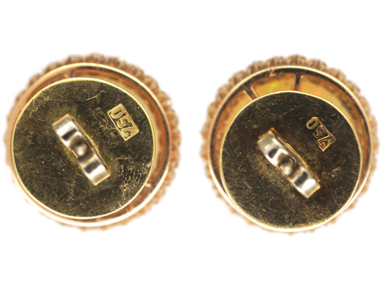 Art Deco Large 18ct Gold Diamond & Opal Earrings